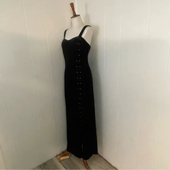 Vintage Velvet Maxi Dress Women’s L Sweetheart Neck Sleeveless Black - Picture 4 of 10